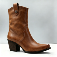 Sepatu Boots Kulit Wanita Model Western Vintage, Ujung Runcing, Hak Tinggi, Setengah Betis, Kasual Sehari-hari