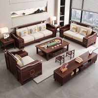 Ensemble de salle à manger et de salon en bois massif de luxe à double usage personnalisable Ujin, canapé artisanal, table basse combinée, traditionnel