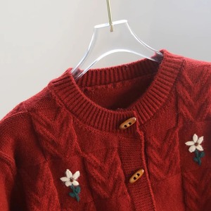 Cárdigan bordado pesado Retro para mujer otoño nuevo suéter de punto de estilo perezoso grueso suelto para invierno - Product Image 2