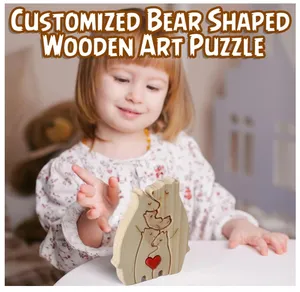 माँ भालू और बच्चे को मातृ दिवस उपहार के लिए गर्म सजावट DIY लकड़ी की पहेली पसंद है