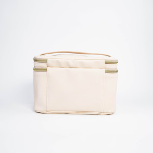 ISO BSCI Factory Durable Fashion Beige Zipper <b>Case</b> <b>Makeup</b> Storage Large Capacity Portable PU Leather Custom Logo Outdoor Use - Product Image 3