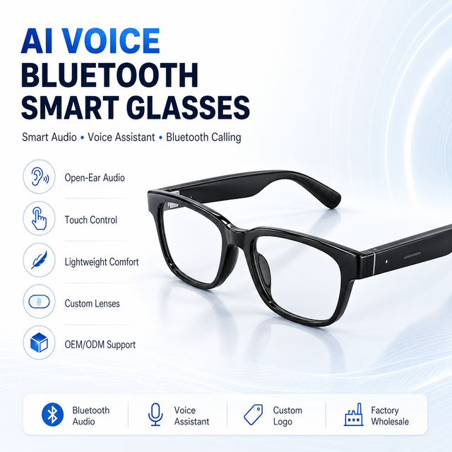 OEM ODM Custom Logo AI Voice Smart Glasses Open Ear Audio Eyewear Wireless Calling Smart Glasses