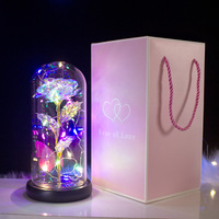 Lampe à LED artisanale en forme de rose galaxie sous cloche en verre, décoration papillon, rose éternelle romantique et rêveuse pour la Saint-Valentin et la Fête des Mères