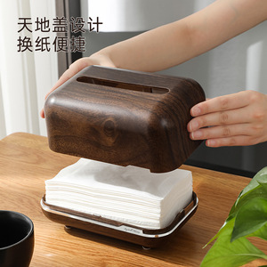 Tissue Box Wooden Design Natural Walnut Color Desktop Home Use Convenient Storage - Product Image 3