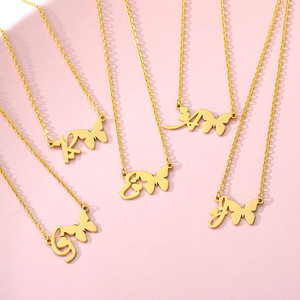 Hot Sale Gold Plated Stainless Steel Butterfly <strong>Necklace</strong> with <strong>Initials</strong> Choker Letters for <strong>Children</strong> - Product Image 2