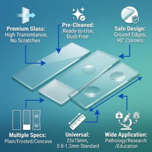 Standard Class Precleaned Glass <strong>Microscope</strong> <strong>Slides</strong> 75 25mm Ground Edges Plain Frosted Single Concave Pathology Lab Supplies - Product Image 2
