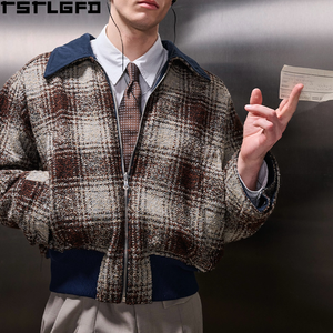 Blouson réversible à carreaux, fermeture éclair intégrale, col rabattu, ourlet côtelé contrastant, coupe décontractée, vêtement d'extérieur décontracté, fabrication sur mesure - Product Image 1