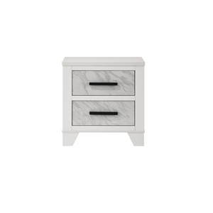 White Nightstand With Faux Marble Insert Black Bar Pulls Bedroom <b>Storage</b> <b>Drawer</b> Cabinet Rubberwood Construction - Product Image 1