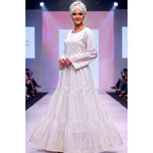 Luxury Modest Wear White Lace Floral <b>Kaftan</b> Maxi <b>Dress</b> <b>Long</b> Sleeve Abaya Premium Cotton Traditional African Eco-Friendly Cloth - Product Image 3