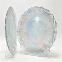 Assiette de présentation en verre irisé arc-en-ciel, sous-assiette côtelée motif soleil floral pour location de mariage et décoration de table à domicile