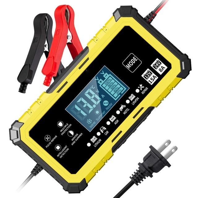 High Power 12v15a 24v8aPortable Car Battery Charger for 12V 24V Lead Acid and Lithium Iron Batteries