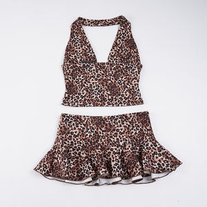 Conjunto de Top Corto con Cuello Halter y Estampado de Leopardo Y2K y Minifalda por Encima de la Rodilla, Traje Sexy de Dos Piezas para Mujer, Ropa de Fiesta - Product Image 2