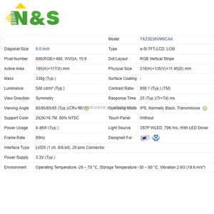 โมดูล LCD WVGA ขนาด9 "800*480 TX23D38VM0CAA อุปกรณ์ควบคุมทางการแพทย์ใหม่ - Product Image 2