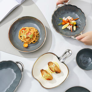 Vaisselle en céramique de luxe à bord <span class=keywords><strong>argent</strong></span>é, bol en <span class=keywords><strong>porcelaine</strong></span> blanc gris, vaisselle, <span class=keywords><strong>assiette</strong></span>, vaisselle de ménage, vente en gros - Product Image 5