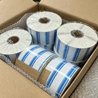 Rouleau d'étiquettes autocollantes rayées bleu et blanc, étiquettes vierges personnalisées pour transfert thermique, étiquettes pour le marquage des stocks d'entrepôt