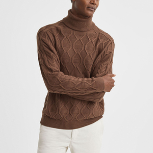 Brown Sweater Male Oversized Winter High Quality Wool Cotton Roll <strong>Neck</strong> <strong>Turtle</strong> <strong>Neck</strong> Knitwear Cable Knit Sweater <strong>Jumper</strong> for <strong>Men</strong> - Product Image 3