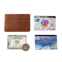 Porte-cartes vintage personnalisé avec logo, en cuir Crazy Horse, multi-fentes, minimaliste, pour hommes, avec poche avant