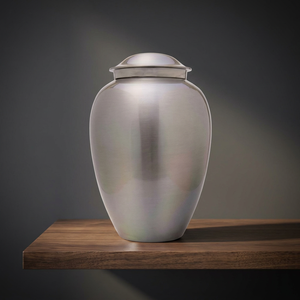 Urne funéraire en aluminium argenté, vase commémoratif en métal pour cendres, urne ronde personnalisée pour commémoration - Artisanat indien - Product Image 1