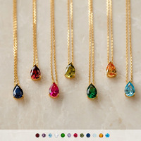 Collier en argent 925 plaqué or 18 carats, minimaliste et délicat, en forme de goutte d'eau, avec diamant CZ, pierre de naissance familiale, vente en gros