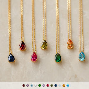 Collar de Plata de Ley 925 Minimalista y Elegante al por Mayor, Chapado en Oro de 18K, con Forma de Lágrima y Circonita Cúbica, Piedra de Nacimiento Familiar - Product Image 2