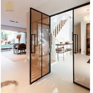 Pintu partisi dalam ruangan Modern kustom pintu besi pintu masuk aluminium Perancis Casement pintu kaca ayunan