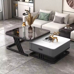 Mesa de Chá Moderna com Topo de Mármore Quadrado para Uso em Sala de Estar, Extensível, Montagem Fácil e Durável - Product Image 1