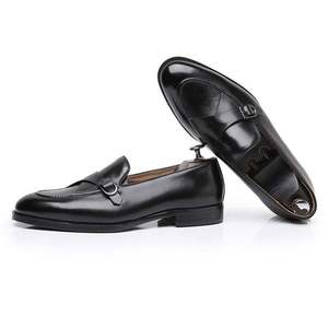 Mens Genuine Leather Monk Strap <b>Shoes</b> British Style Buckle Loafers <b>Height</b> <b>Increasing</b> Waterproof Casual Footwear for Autumn - Product Image 3