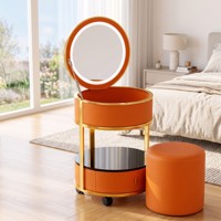 Coiffeuse de chambre d'hôtel moderne en acier inoxydable et pin avec panneau de maquillage et miroir éclairé LED 3 couleurs universel