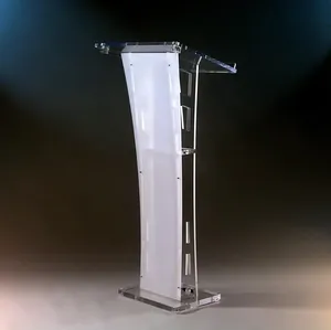 TOYIN Plexigass Gereja Modern Lectern Lucite <span class=keywords><strong>Acrylic</strong></span> Lectern <span class=keywords><strong>Podium</strong></span> dengan Panel Aluminium Perak