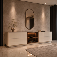 Meuble de salon moderne brillant, buffet de rangement personnalisé avec étagère d'affichage LED pour entrée