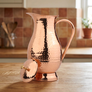 Carafe à eau en cuivre massif 100% avec couvercle et poignée, style vintage, pour usage quotidien, repas et occasions spéciales - Product Image 3
