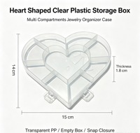 Boîte de rangement transparente en plastique PP en forme de cœur avec séparateurs pour bijoux, strass et nail art