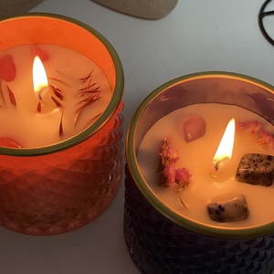 Bougies en verre en relief décorer la chambre à coucher méditation bougies d'aromathérapie en cristal minéral naturel avec fleurs séchées avec couvercle - Product Image 2