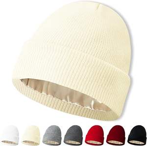 Gorro con forro <span class=keywords><strong>de</strong></span> satén para hombre y mujer, gorro <span class=keywords><strong>de</strong></span> calavera holgado con forro <span class=keywords><strong>de</strong></span> seda y puños <span class=keywords><strong>de</strong></span> punto cálido para invierno - Product Image 6