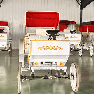 <b>White</b> Horse Carriage Wedding Style With Red Interior And Gold Trim For Park Sightseeing Tour - Product Image 6