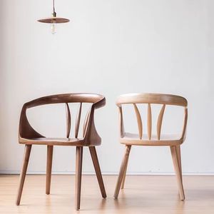 Silla de comedor de madera maciza, respaldo de diseño de madera de caucho y nogal, silla minimalista moderna para el hogar, oficina, sala de estudio - Product Image 3