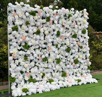 Mur de fleurs artificielles en soie rose champagne et hortensia, le plus vendu et le moins cher, pour la décoration de scène d'événements et de mariages