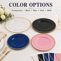 Assiettes de présentation jetables en plastique de 13 pouces, rondes, dorées perlées, pour la décoration de tables de mariage et d'événements (vente en gros)