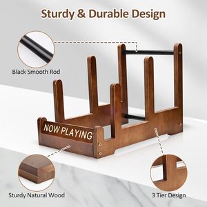 Wooden <b>Record</b> Rack 3 Tier Desktop Organizer Now Playing Display <b>Stand</b> For CD Storage - Product Image 1