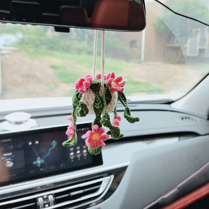 Accessoires de plantes de voiture mignonnes Accessoires de <span class=keywords><strong>suspension</strong></span> de miroir <span class=keywords><strong>au</strong></span> <span class=keywords><strong>crochet</strong></span> Accessoires de rétroviseur tissés à la main <span class=keywords><strong>au</strong></span> <span class=keywords><strong>crochet</strong></span> en pot - Product Image 3