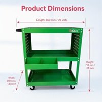 Chariot à outils roulant en acier à 3 niveaux avec panneaux latéraux perforés, porte-épingles suspendu, porte-tournevis, roulettes avec frein pour garage et atelier