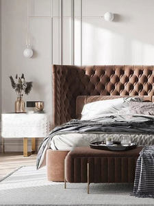 <span class=keywords><strong>Lit</strong></span> en cuir de style français, luxe léger, ton crème, moderne, minimaliste, chambre principale, haut de gamme, double bouton capitonné, <span class=keywords><strong>lit</strong></span> américain - Product Image 4