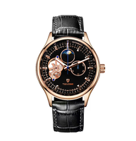 Montre mécanique automatique pour homme, phase de lune, multifonction, boîtier en acier de 41 mm, bracelet en cuir véritable, montre-bracelet pour affaires