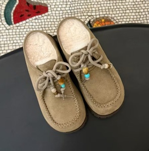 Classic style Merlot beaded Boken slip-on with thick fleece outer layer and thick serrated sole, women's cotton <b>slippers</b> - Product Image 5