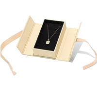 Boîte à bijoux rectangulaire haut de gamme à motif carré, avec ruban, double ouverture, pour collier, bague et boucles d'oreilles, emballage cadeau