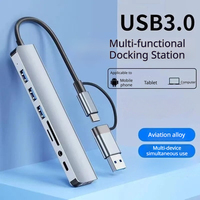Großhandel 8-in-1 USB-C Hub mit 3,5mm Audio-Buchse Doppelstecker Aluminium Multiport USB 3.0 Adapter SD TF Splitter Dockingstation