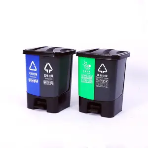 Recycelbarer Doppelpedal-Abfall behälter Trockener und nasser 60L-Doppelbehälter-Mülleimer mit großer Kapazität