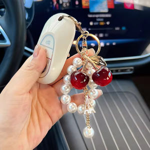 High-End Fashion Acrylic Cherry Carabiner Keychain New Pearl <b>String</b> <b>Bag</b> Pendant Design - Product Image 2