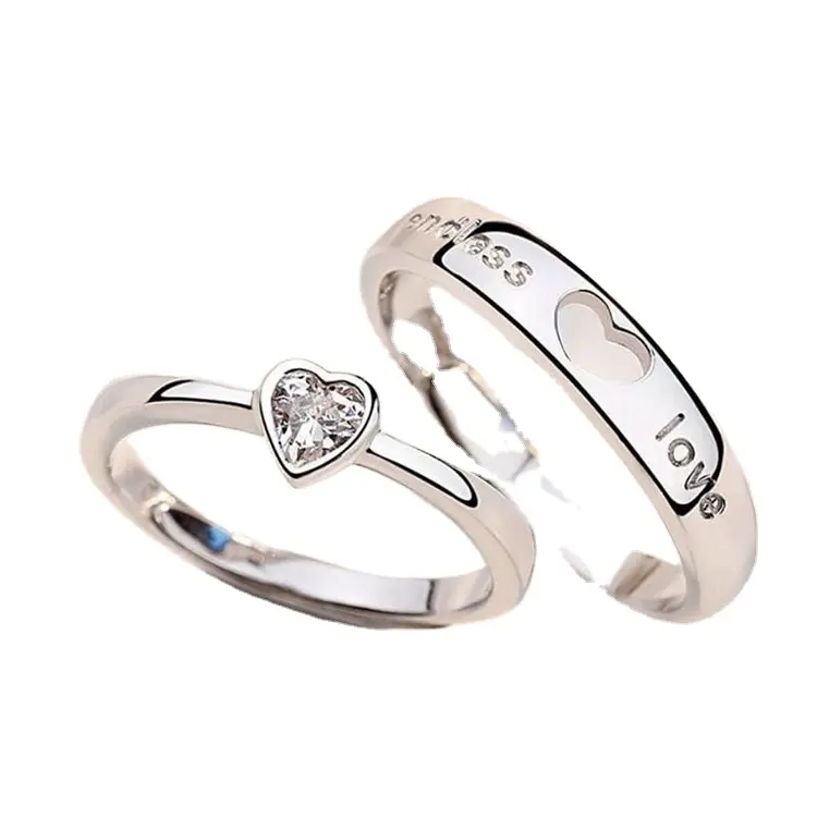 Valentine's Day Romantic Open Adjustable Ring Jewelry Love Heart A Pair Wedding Rings Couple Set
