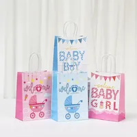 Sac cadeau de fête prénatale avec motif empreinte de poussette et biberon, rose et bleu, pour révélation du sexe, sac fourre-tout en papier pour célébration du nouveau-né